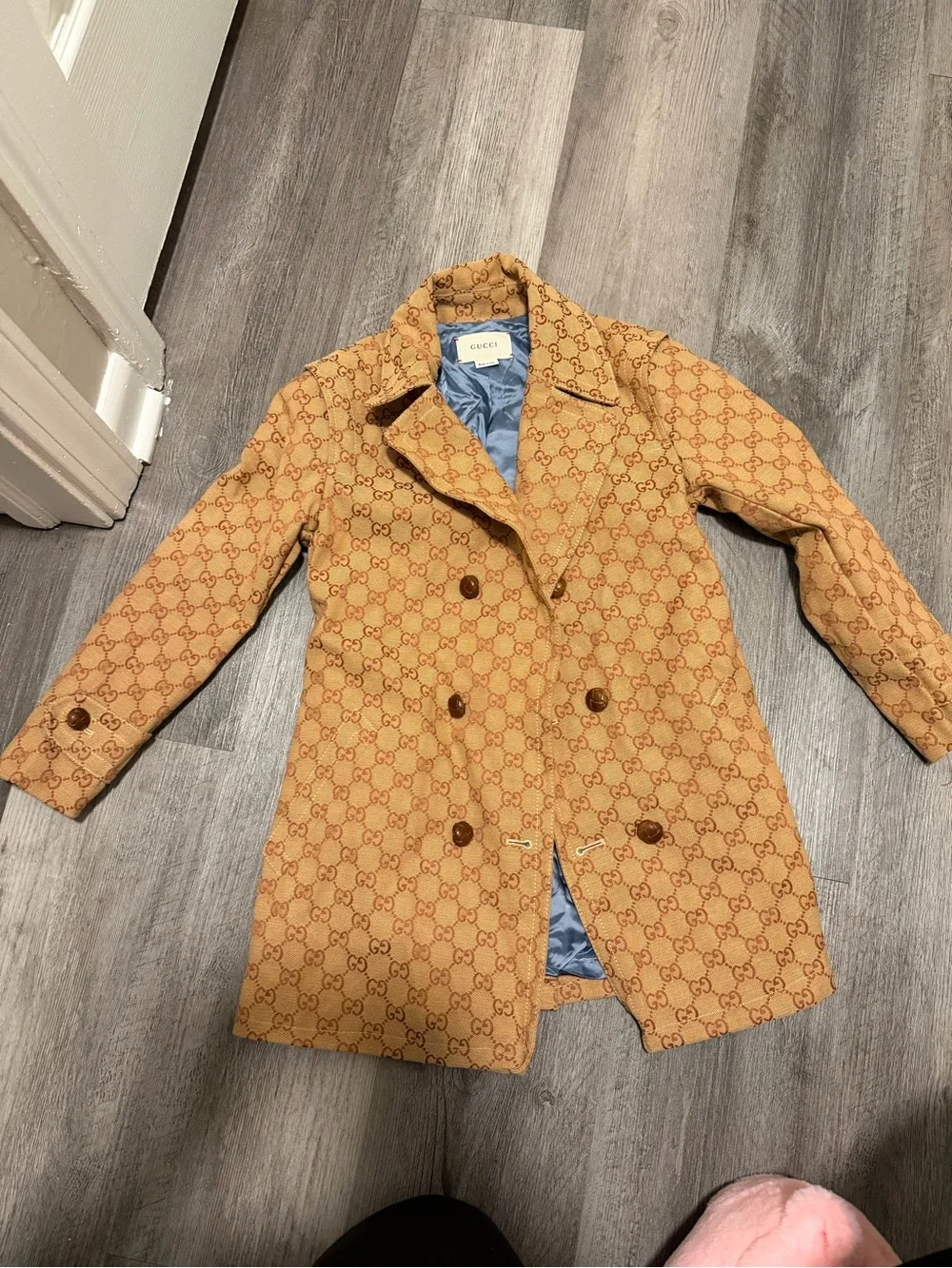 Gucci Tan Monogram Double-Breasted Trench Coat for Kids